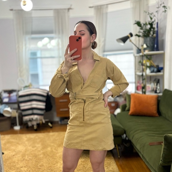 Jonathan Simkhai Standard Tan Denim Long Sleeve Mini Dress - Picture 1 of 11